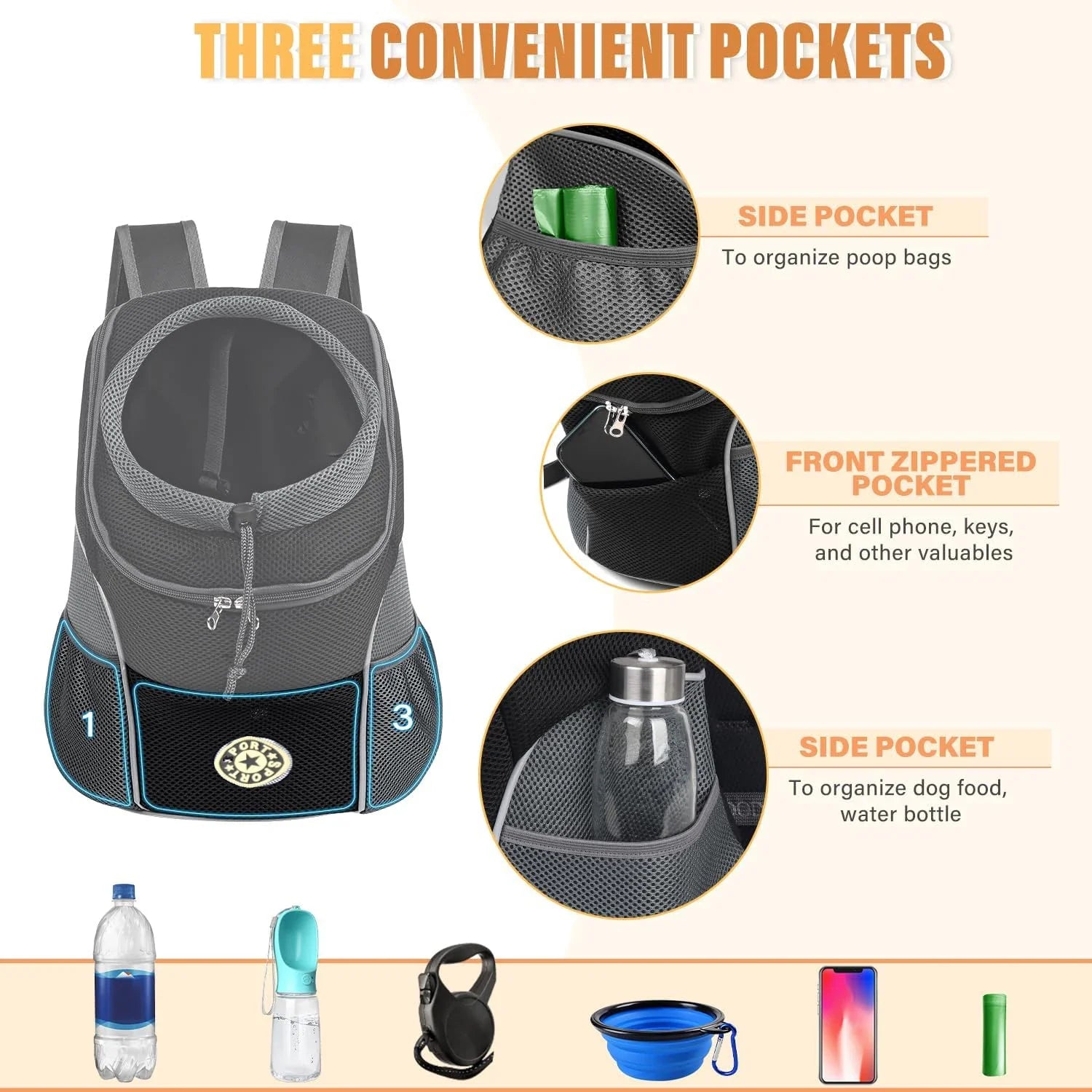 Pet Backpack Carrier for Small Dogs & Cats - Front-Folded Travel Backpack with Ventilation Mesh & Harness-Like Zipper Lock