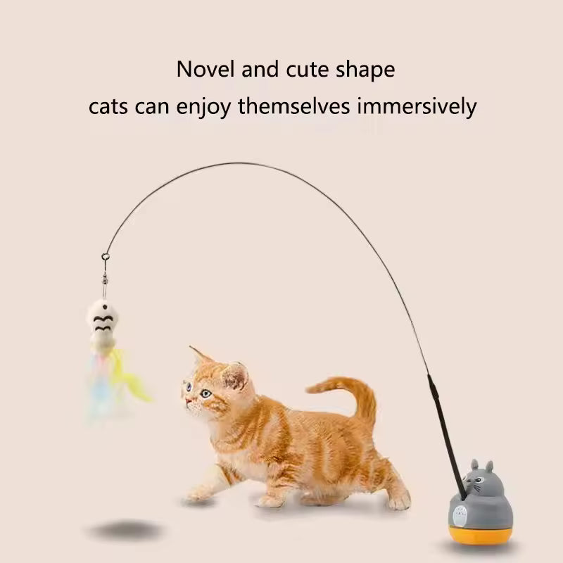 New Cat Funny Cat Stick Steel Wire Long Pole Feather Cute Cat Toys Kitten Fishing Rotating Self-pleasure Relief Pet Toy